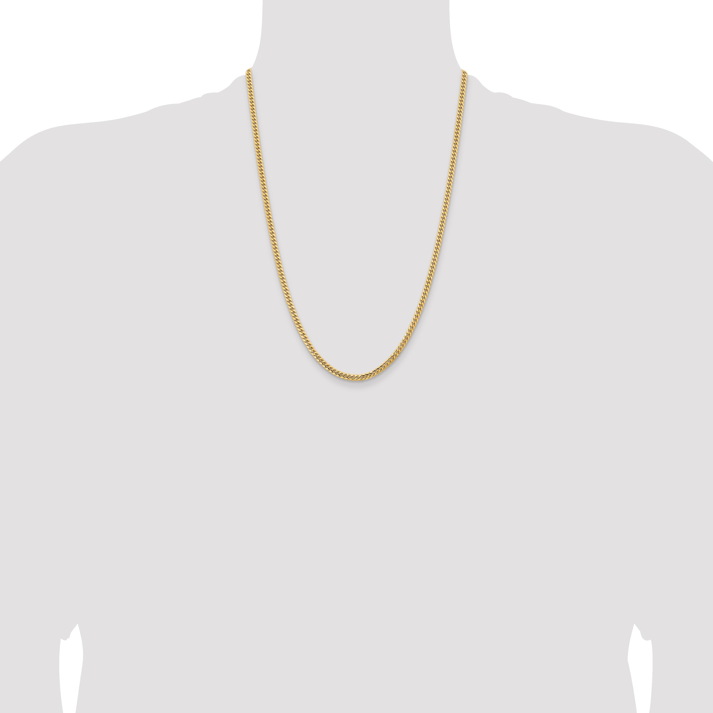 14K Yellow Gold 24 Inch 3.5mm Solid Miami Cuban Link With Lobster Clasp Chain Necklace