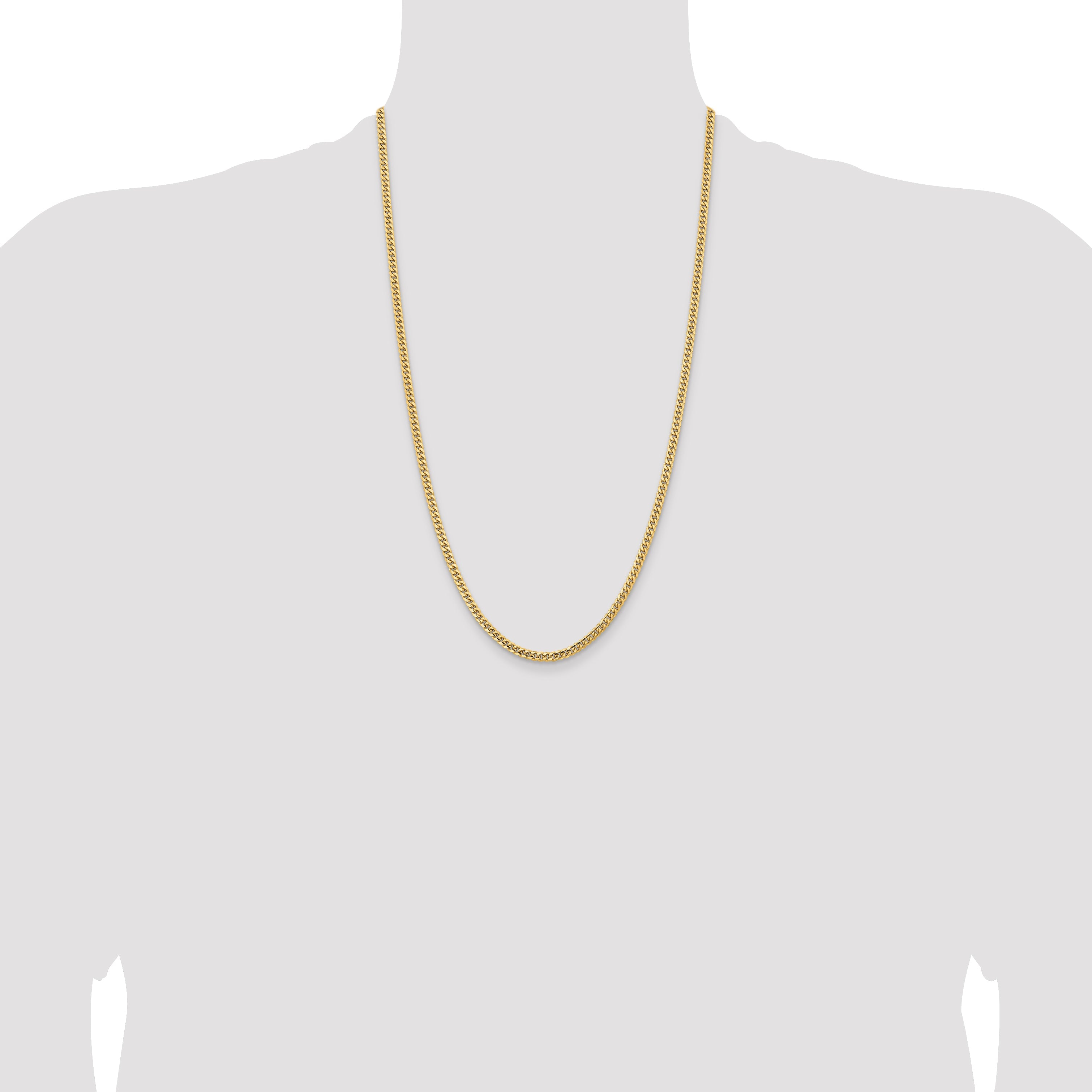 14K Yellow Gold 26 Inch 3.5mm Solid Miami Cuban Link With Lobster Clasp Chain Necklace