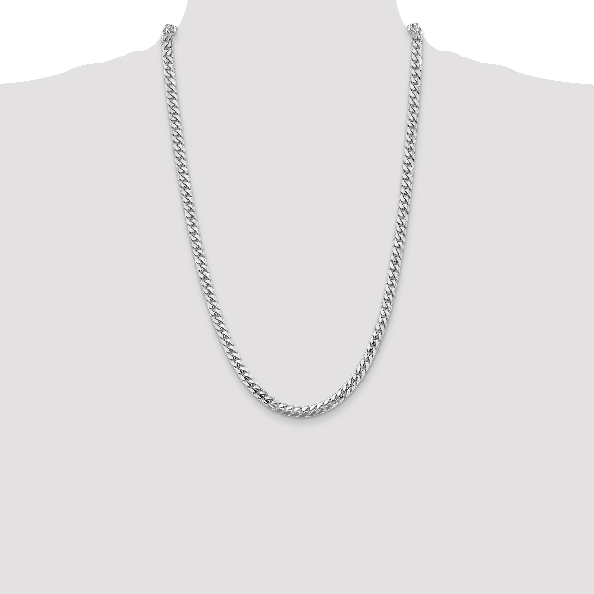 14K White Gold 26 Inch 5.5mm Solid Miami Cuban Link With Lobster Clasp Chain Necklace