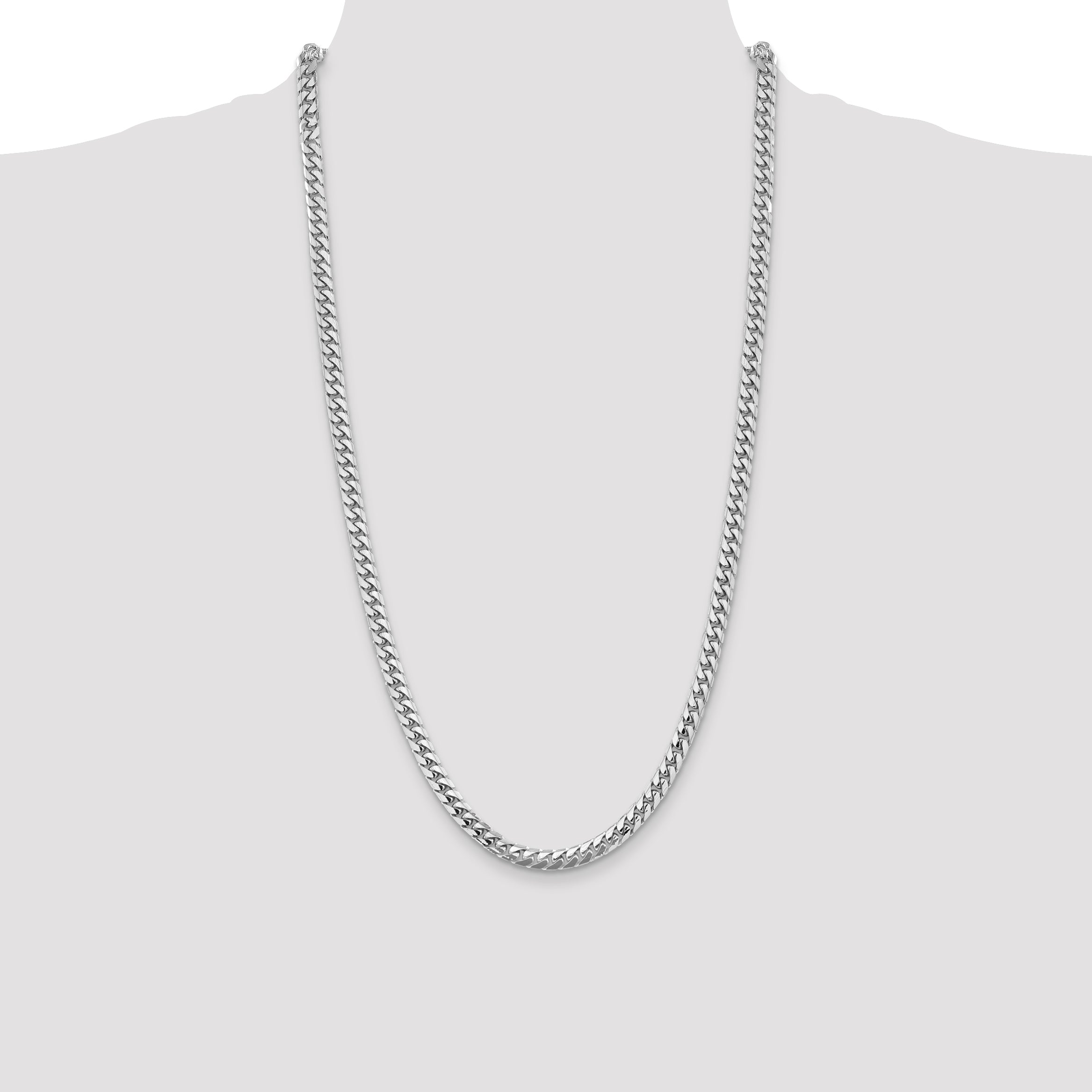 14K White Gold 28 Inch 5.5mm Solid Miami Cuban Link With Lobster Clasp Chain Necklace