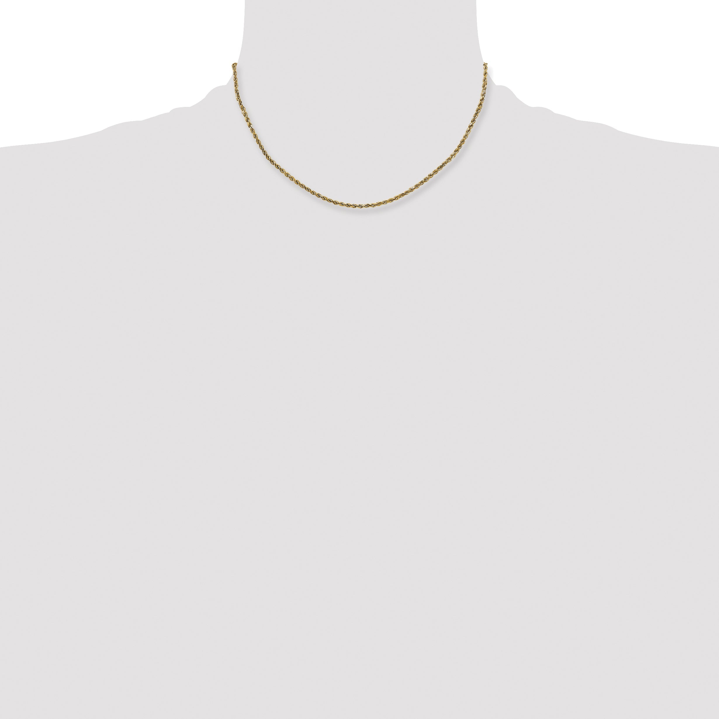 14K Yellow Gold 16 Inch 2.25mm Semi Solid Diamond-Cut Rope With Lobster Clasp Chain Necklace