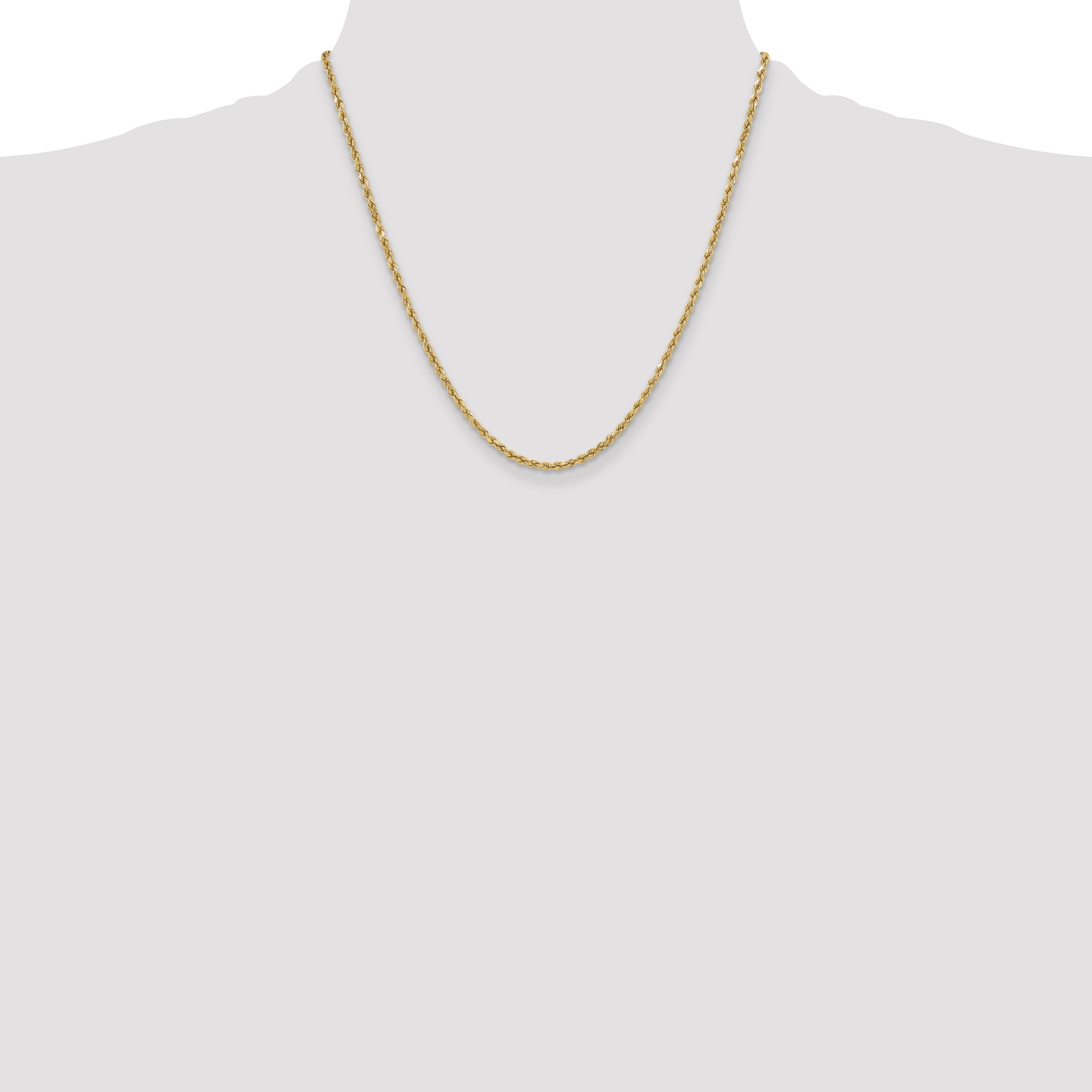 14K Yellow Gold 20 Inch 3mm Semi Solid Diamond-Cut Rope With Lobster Clasp Chain Necklace