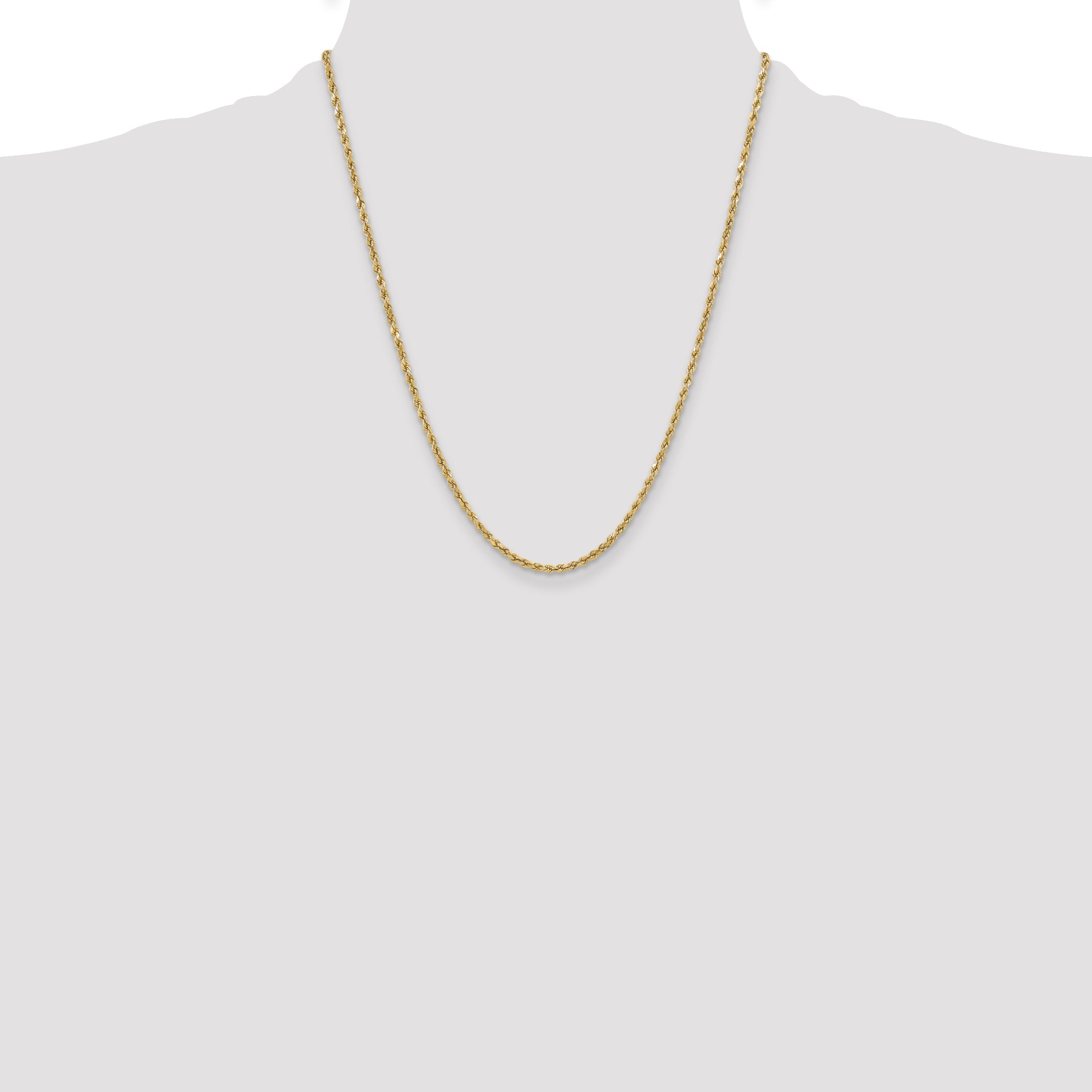 14K Yellow Gold 22 Inch 3mm Semi Solid Diamond-Cut Rope With Lobster Clasp Chain Necklace