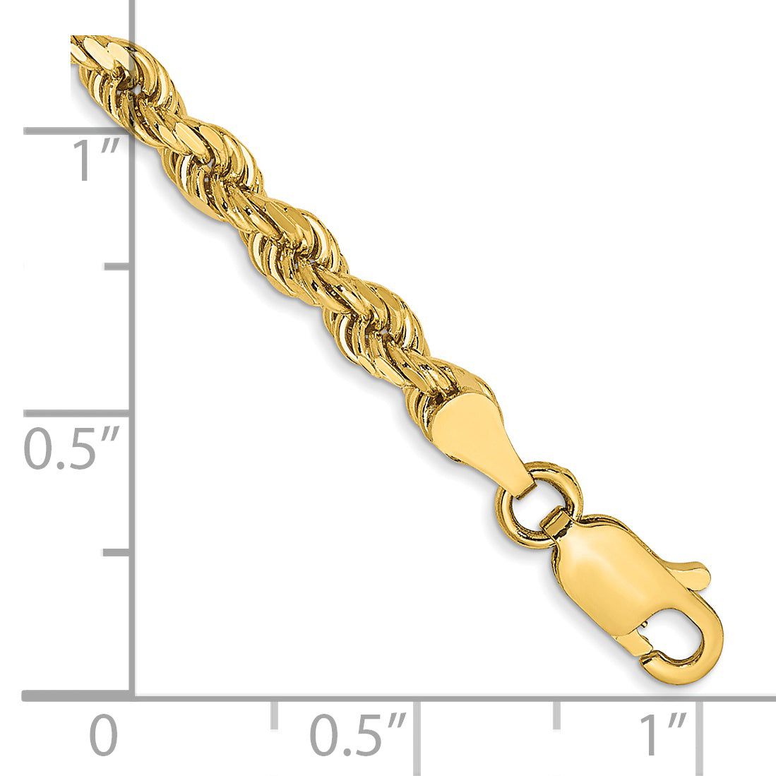14k Yellow Gold 8 inch 3.5mm Semi Solid Diamond-cut Rope with Lobster Clasp Chain Bracelet