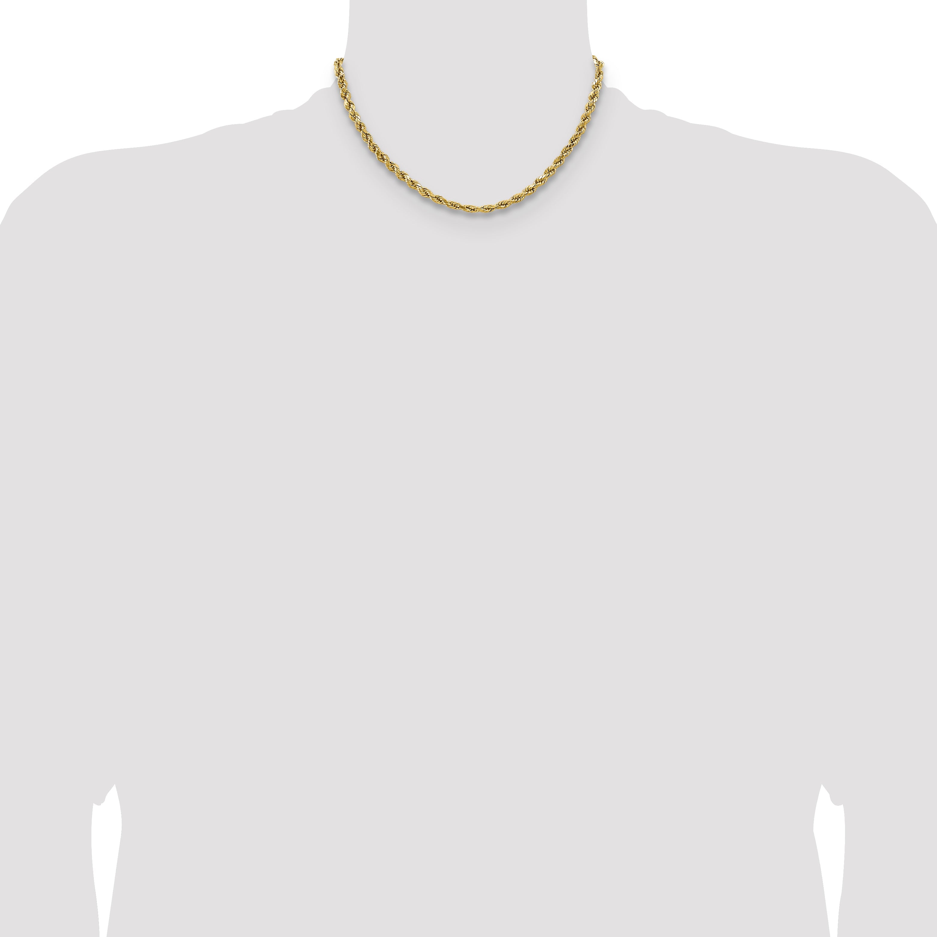14K Yellow Gold 16 Inch 4.9mm Semi Solid Diamond-Cut Rope With Lobster Clasp Chain Necklace
