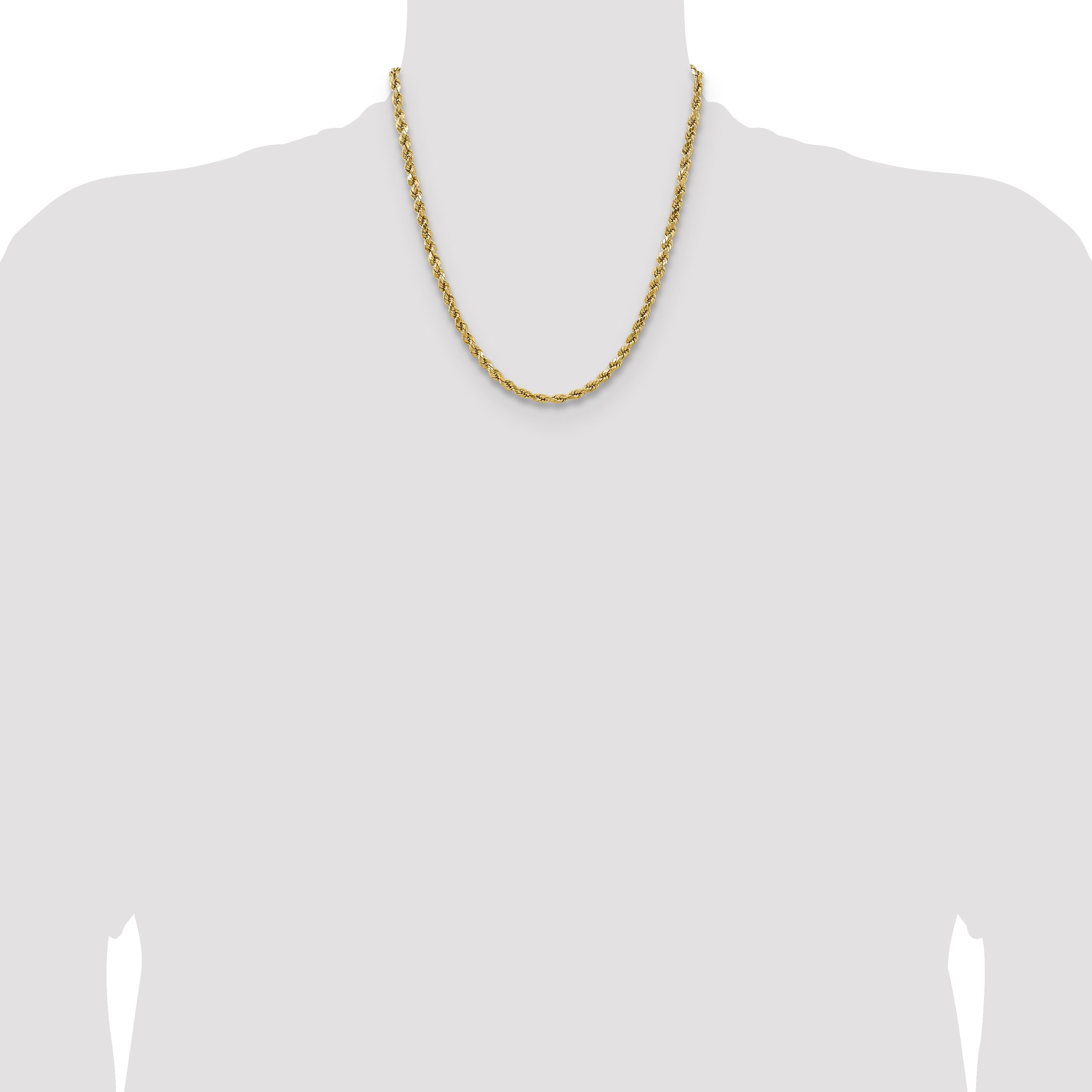 14K Yellow Gold 20 Inch 4.9mm Semi Solid Diamond-Cut Rope With Lobster Clasp Chain Necklace