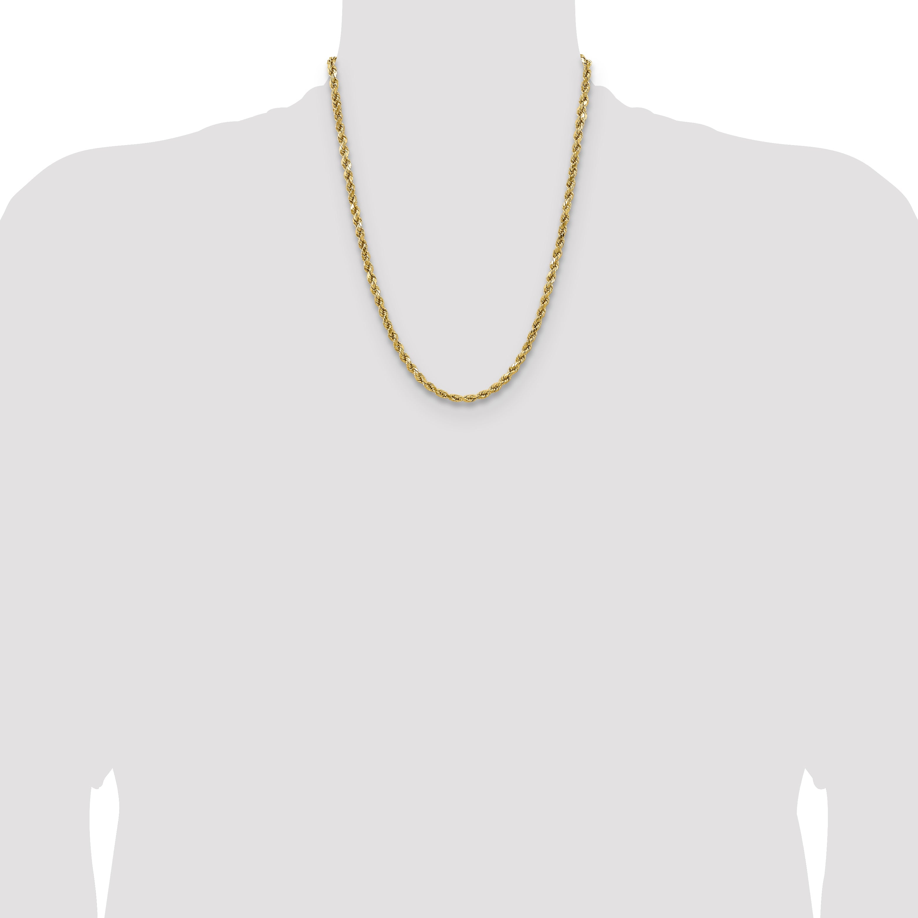 14K Yellow Gold 22 Inch 4.9mm Semi Solid Diamond-Cut Rope With Lobster Clasp Chain Necklace