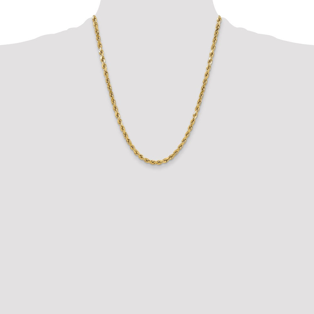 14K Yellow Gold 22 Inch 5.5mm Semi Solid Diamond-Cut Rope With Lobster Clasp Chain Necklace