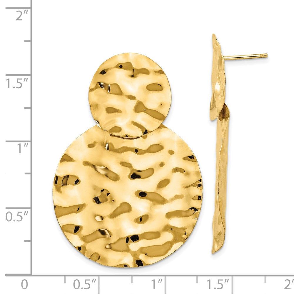 14K Yellow Gold Polished Hammered Dangle Earrings