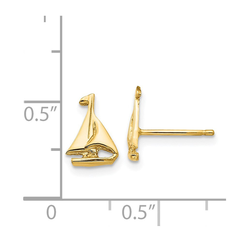 14K Yellow Gold Sail Boat Earrings