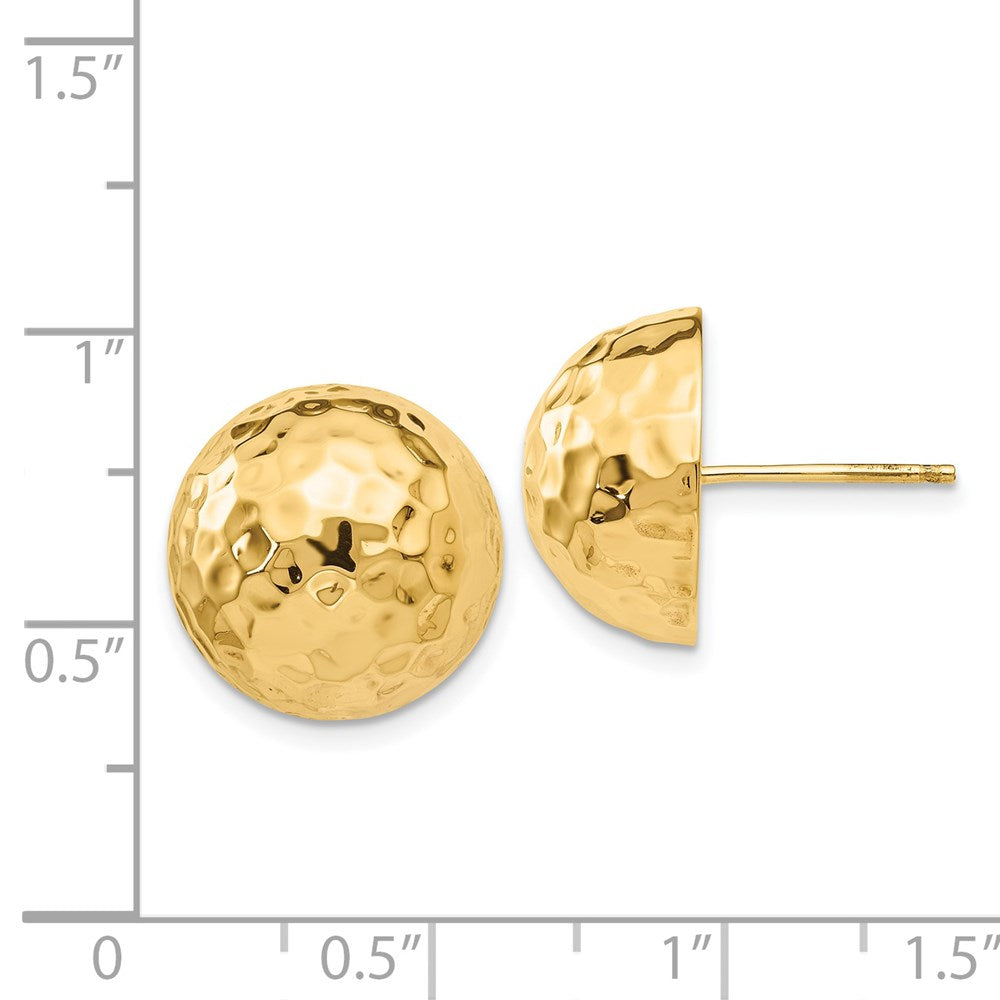 14K Yellow Gold Hammered Half Ball Post Earrings