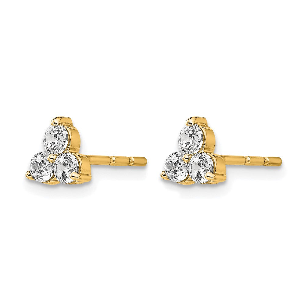 14K Yellow Gold True Origin 1/2 Carat Lab Grown Diamond Vs Def Three Stone Post Stud Earrings