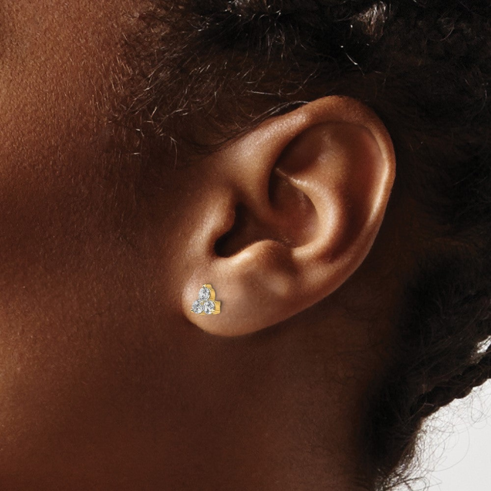 14K Yellow Gold True Origin 1/2 Carat Lab Grown Diamond Vs Def Three Stone Post Stud Earrings