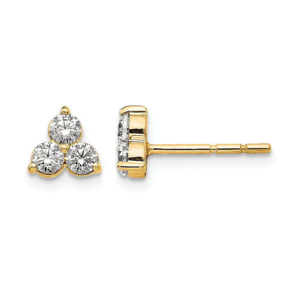 14K Yellow Gold True Origin 1/2 Carat Lab Grown Diamond Vs Def Three Stone Post Stud Earrings