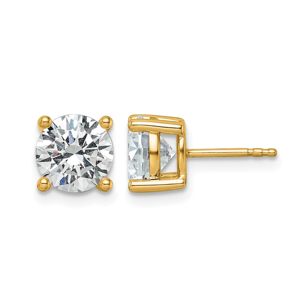 14k Yellow Gold White 4 Ct. Lab Grown Diamond VS+ F+ Round Four Prong Stud Post Earrings