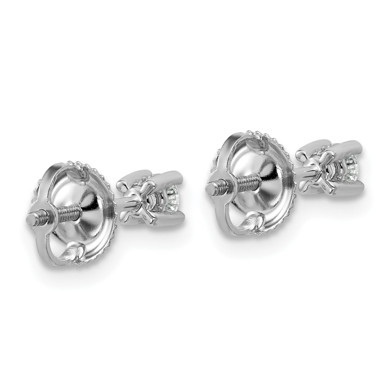 14K White Gold 1/5 Ctw Lab Grown Diamond Vs+ F+ Round 4 Prong Heavy Wt. Screwback Stud Earrings