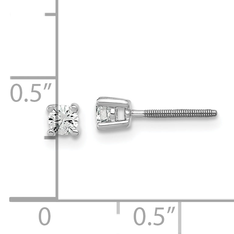 14K White Gold 1/5 Ctw Lab Grown Diamond Vs+ F+ Round 4 Prong Heavy Wt. Screwback Stud Earrings