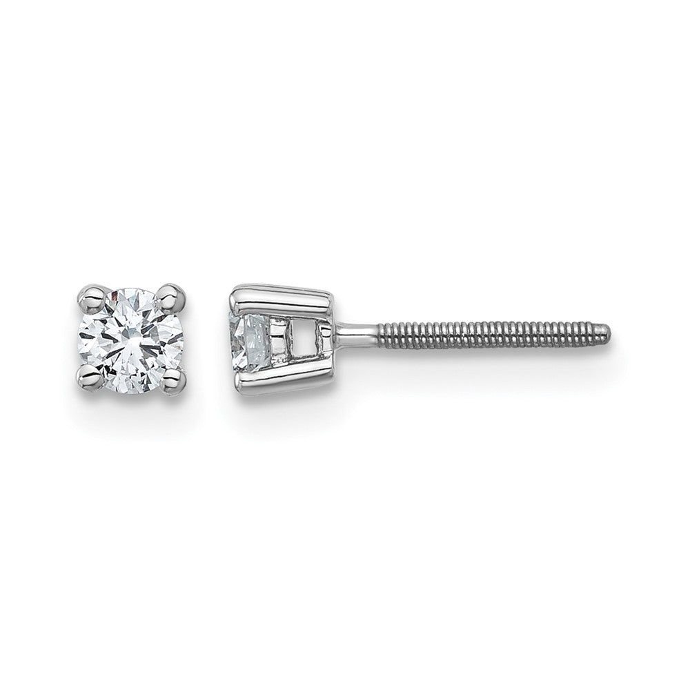 14k White Gold 1/4 Ct. Certified Lab Grown Diamond VS/SI+ G+ Round Four Prong Screwback Stud Post Earrings