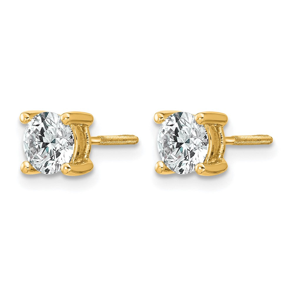 14K Yellow Gold 1 Ctw Certified Lab Grown Diamond Vs+ F+ Round 4 Prong Heavy Wt. Screwback Stud Earrings