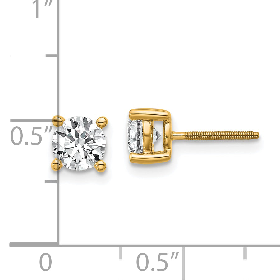 14K Yellow Gold 1 Ctw Lab Grown Diamond Vs+ F+ Round 4 Prong Heavy Wt. Screwback Stud Earrings