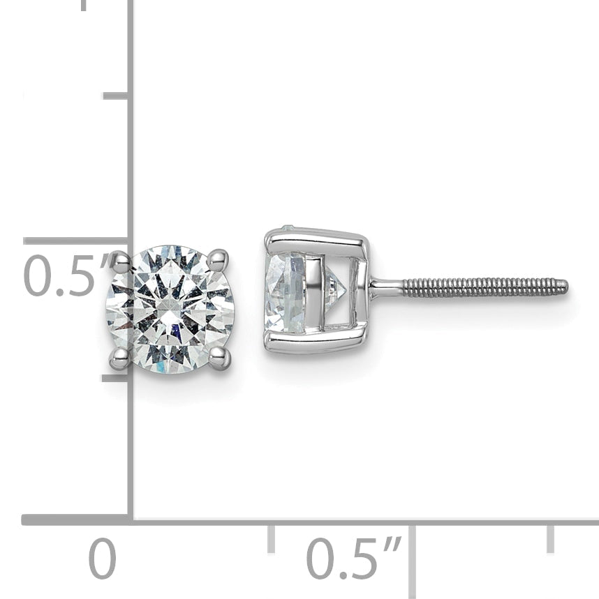 14K White Gold 2 Ctw Certified Lab Grown Diamond Vs+ F+ Round 4 Prong Heavy Wt. Screwback Stud Earrings