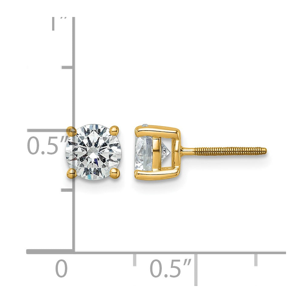 14k Yellow Gold 2 ctw Lab Grown Diamond VS/SI+ G+ Round 4 Prong Heavy Wt. Screwback Stud Earrings