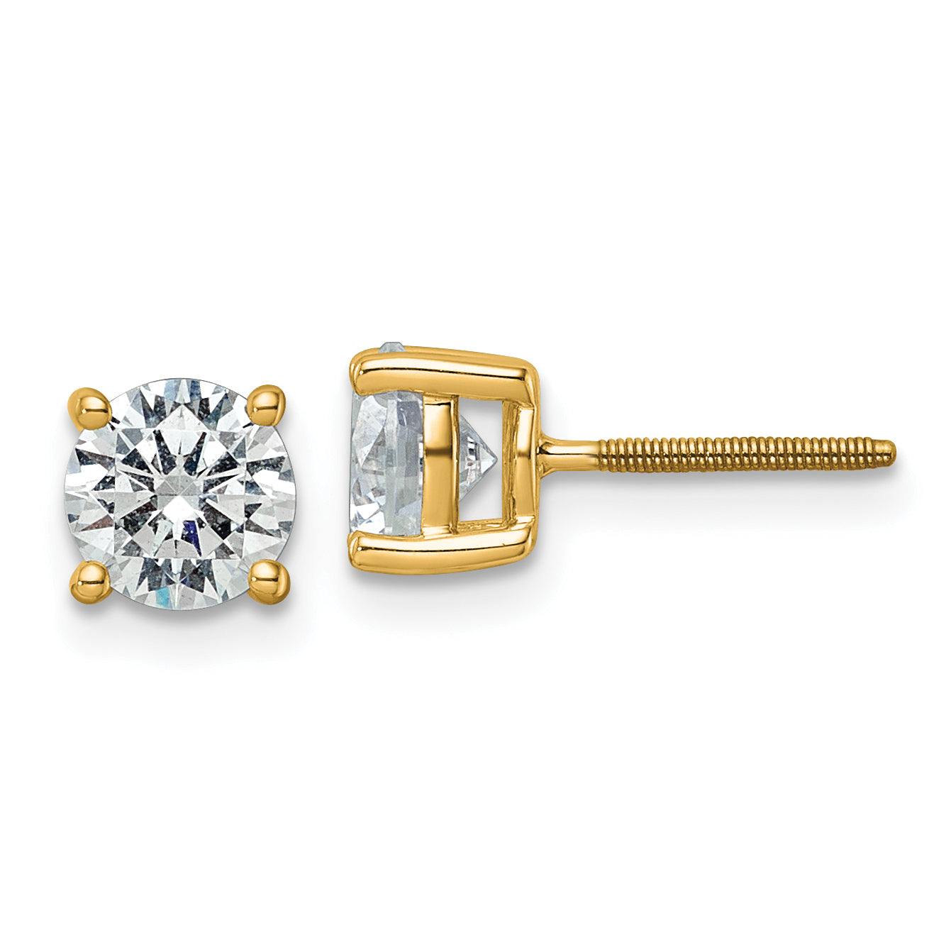 14K Yellow Gold 3 Ctw Lab Grown Diamond Vs+ F+ Round 4 Prong Heavy Wt. Screwback Stud Earrings