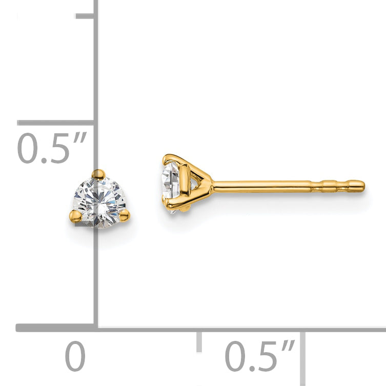 14K Yellow Gold 1/4 Ctw Lab Grown Diamond Vs+ F+ Round 3 Prong Heavy Wt. Stud Earrings