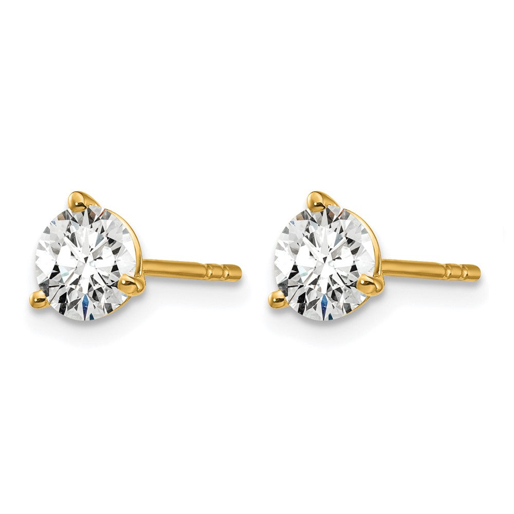 14K Yellow Gold 1 Ctw Certified Lab Grown Diamond Vs/Si+ G+ Round 3 Prong Heavy Wt. Stud Earrings