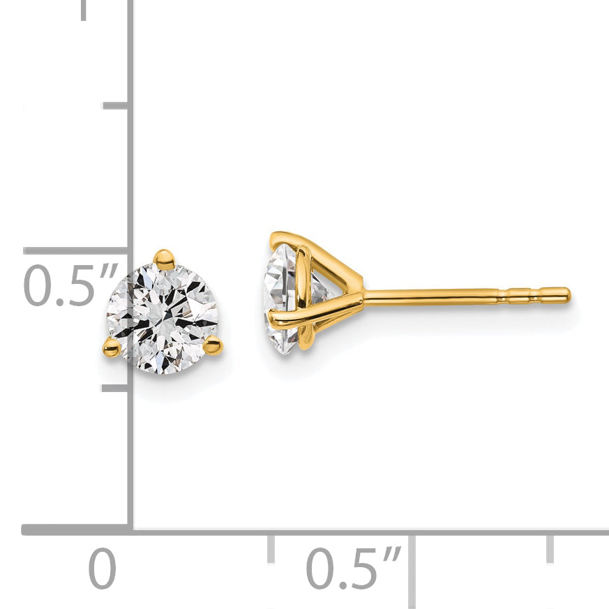14K Yellow Gold 1 Ctw Certified Lab Grown Diamond Vs+ F+ Round 3 Prong Heavy Wt. Stud Earrings