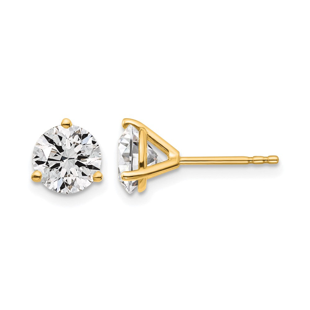 14K Yellow Gold 1 1/2 Ctw Lab Grown Diamond Vs+ F+ Round 3 Prong Heavy Wt. Stud Earrings