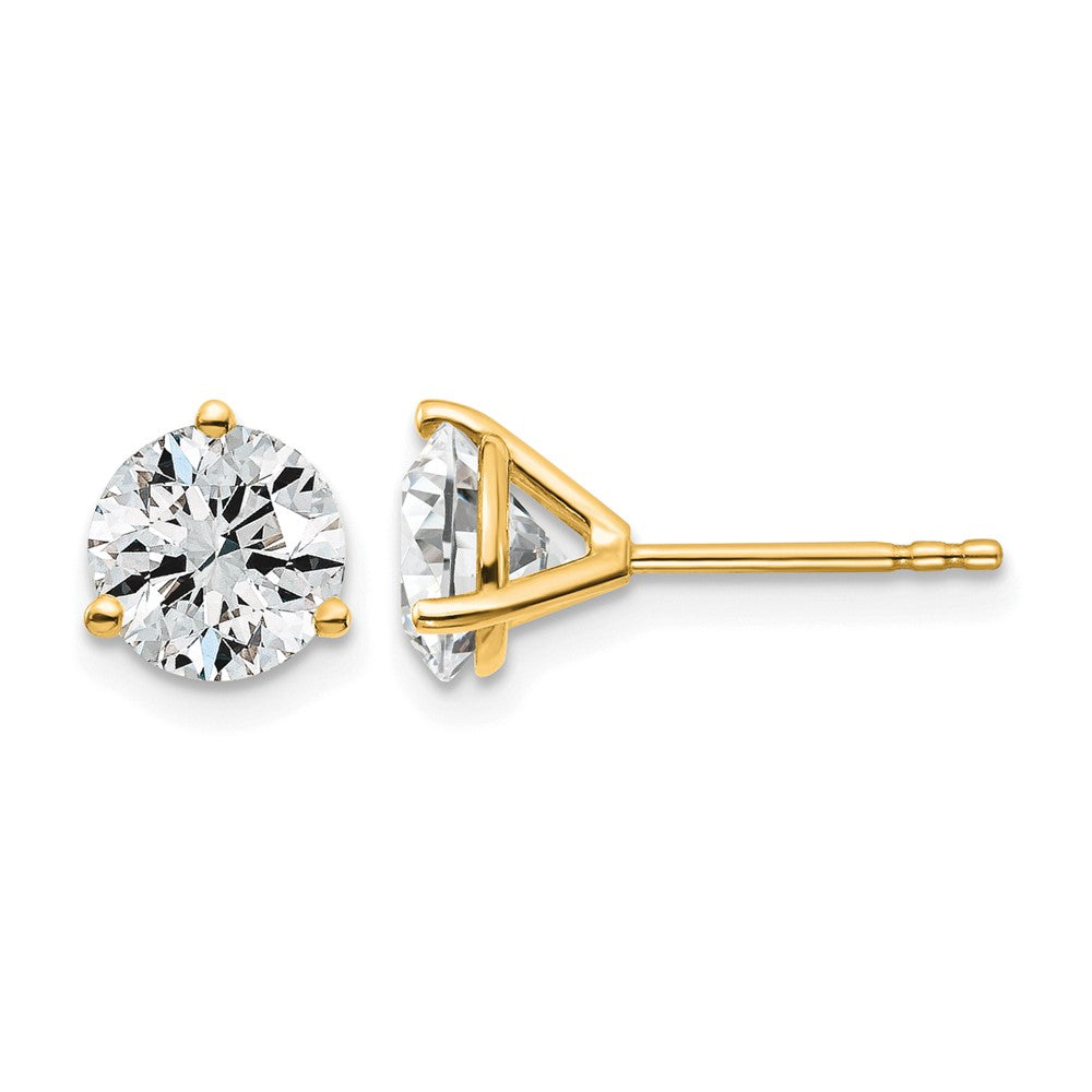 14K Yellow Gold 2 Ctw Lab Grown Diamond Vs/Si+ G+ Round 3 Prong Heavy Wt. Stud Earrings