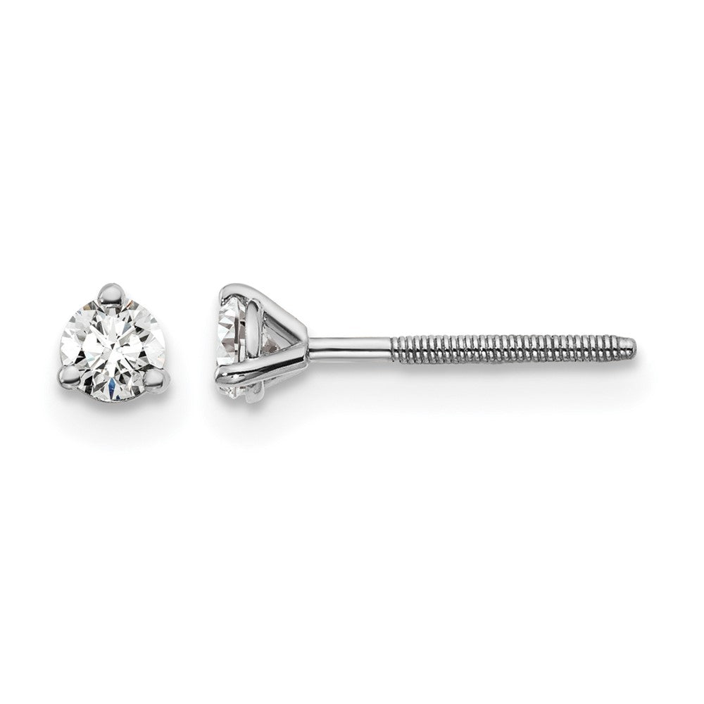 14K White Gold 1/5 Ctw Certified Lab Grown Diamond Vs+ F+ Round 3 Prong Heavy Wt. Screwback Stud Earrings