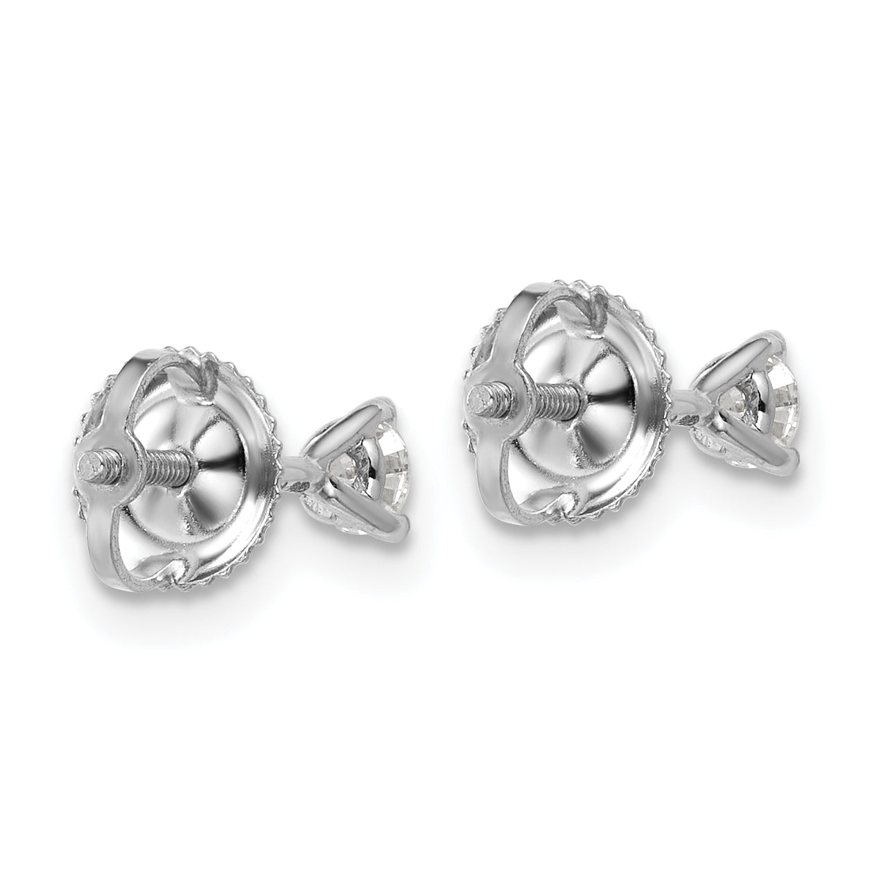 14K White Gold 1/4 Ctw Lab Grown Diamond Vs+ F+ Round 3 Prong Heavy Wt. Screwback Stud Earrings