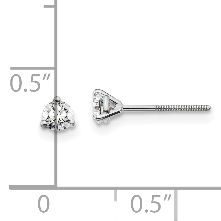 14K White Gold 1/4 Ctw Lab Grown Diamond Vs+ F+ Round 3 Prong Heavy Wt. Screwback Stud Earrings