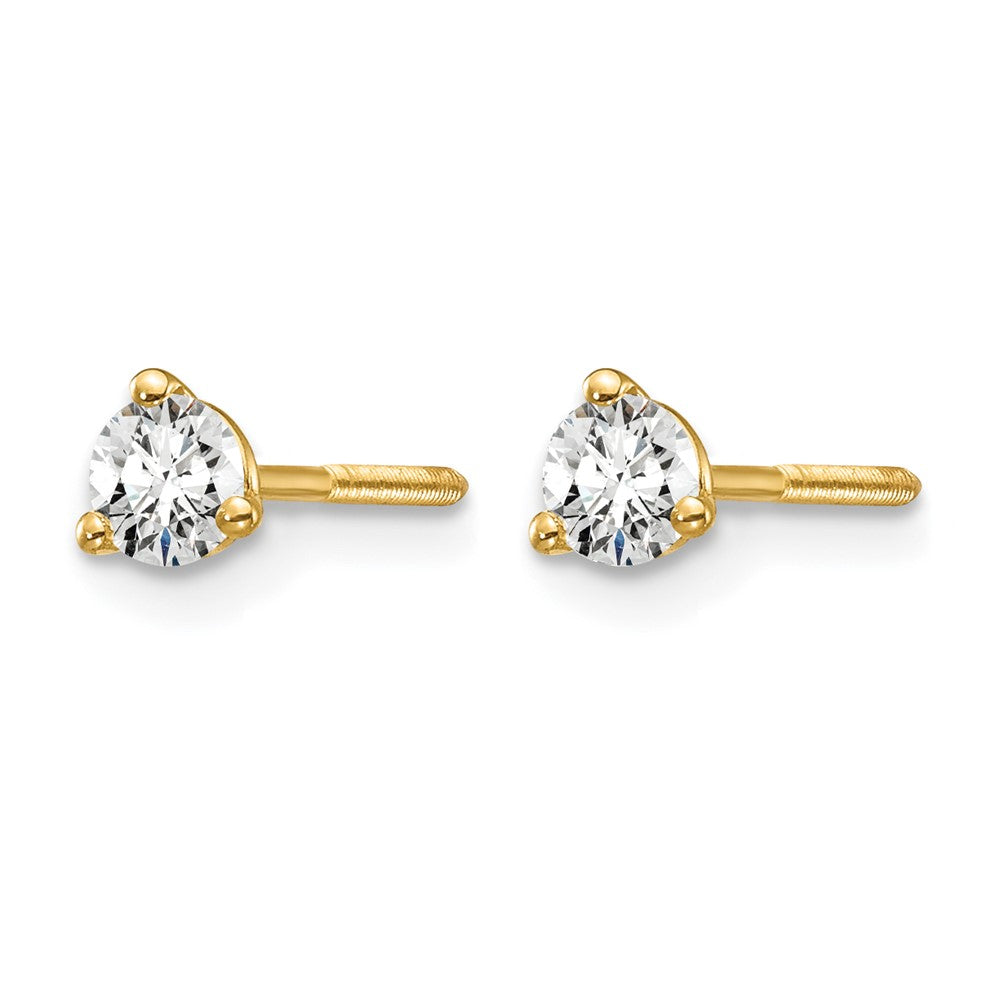 14k Yellow Gold 1/4 Ct. Lab Grown Diamond VS/SI+ G+ Round Three Prong Screwback Stud Post Earrings