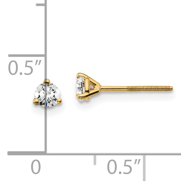 14K Yellow Gold 1/4 Ctw Lab Grown Diamond Vs+ F+ Round 3 Prong Heavy Wt. Screwback Stud Earrings