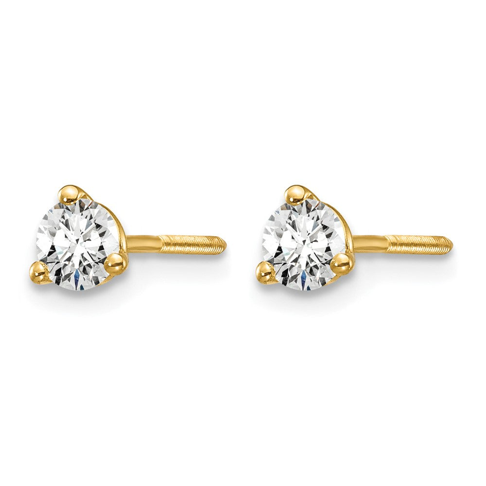 14K Yellow Gold 1/3 Ctw Certified Lab Grown Diamond Vs+ F+ Round 3 Prong Heavy Wt. Screwback Stud Earrings