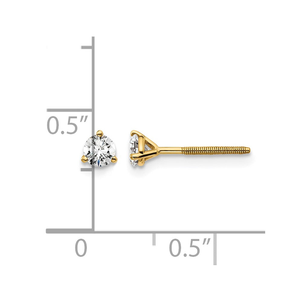 14k Yellow Gold 1/3 Ct. Certified Lab Grown Diamond VS/SI+ G+ Round Three Prong Screwback Stud Post Earrings