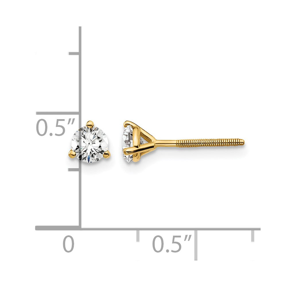 14K Yellow Gold 1/2 Ctw Lab Grown Diamond Vs+ F+ Round 3 Prong Heavy Wt. Screwback Stud Earrings