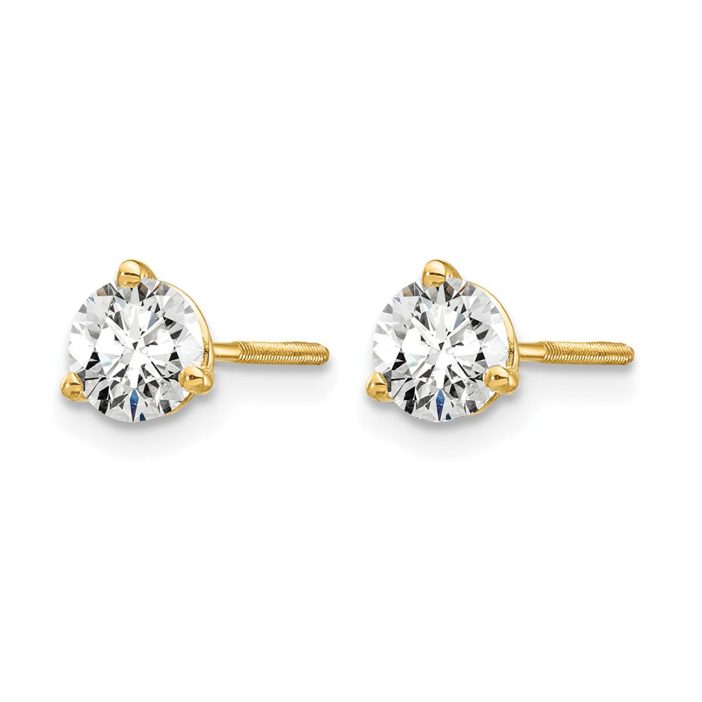 14K Yellow Gold 2/3 Ctw Lab Grown Diamond Vs+ F+ Round 3 Prong Heavy Wt. Screwback Stud Earrings