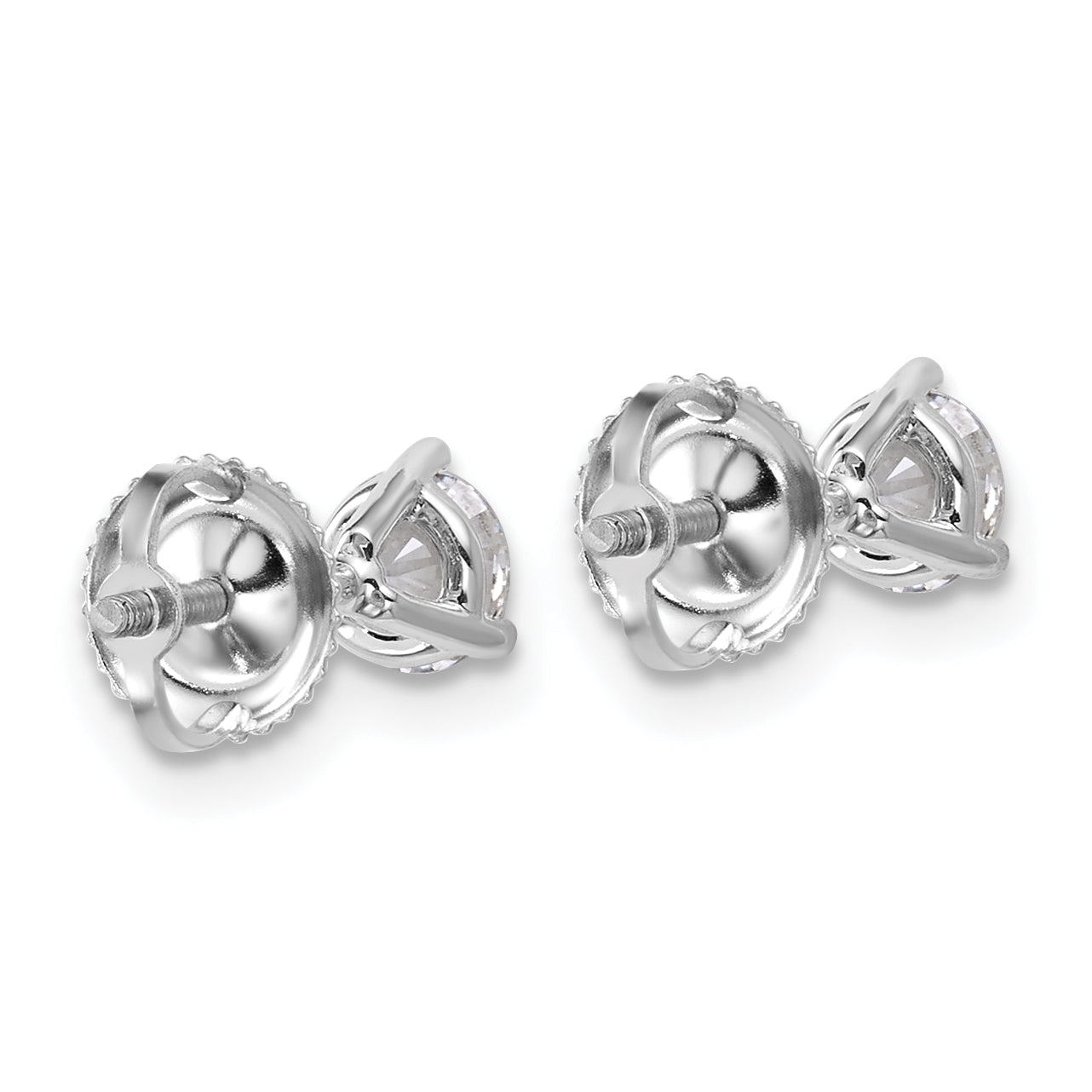 14K White Gold 3/4 Ctw Lab Grown Diamond Vs+ F+ Round 3 Prong Heavy Wt. Screwback Stud Earrings