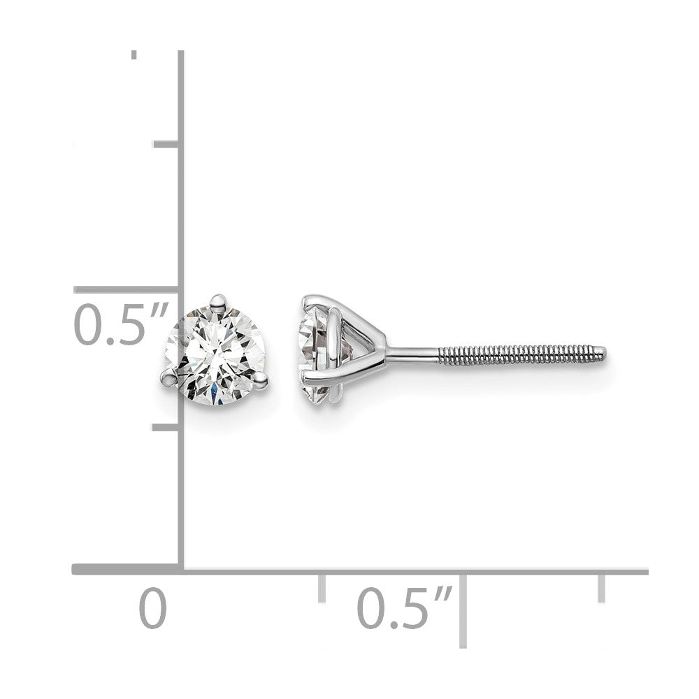 14K White Gold 3/4 Ctw Certified Lab Grown Diamond Vs+ F+ Round 3 Prong Heavy Wt. Screwback Stud Earrings