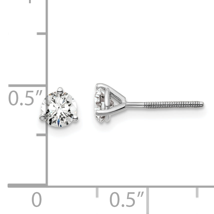 14K White Gold 3/4 Ctw Lab Grown Diamond Vs+ F+ Round 3 Prong Heavy Wt. Screwback Stud Earrings