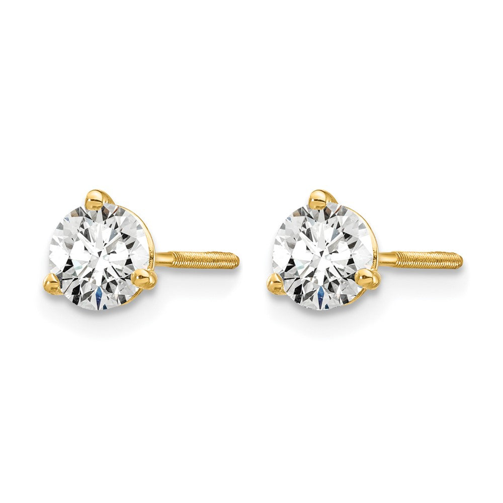 14k Yellow Gold 3/4 ct Lab Grown Diamond VS/SI+ G+ Round Three Prong Screwback Stud Post Earrings