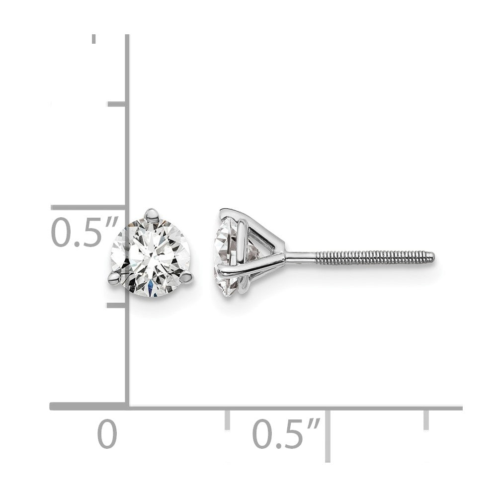 14k White Gold 1 ctw Lab Grown Diamond VS/SI+ G+ Round 3 Prong Heavy Wt. Screwback Stud Earrings