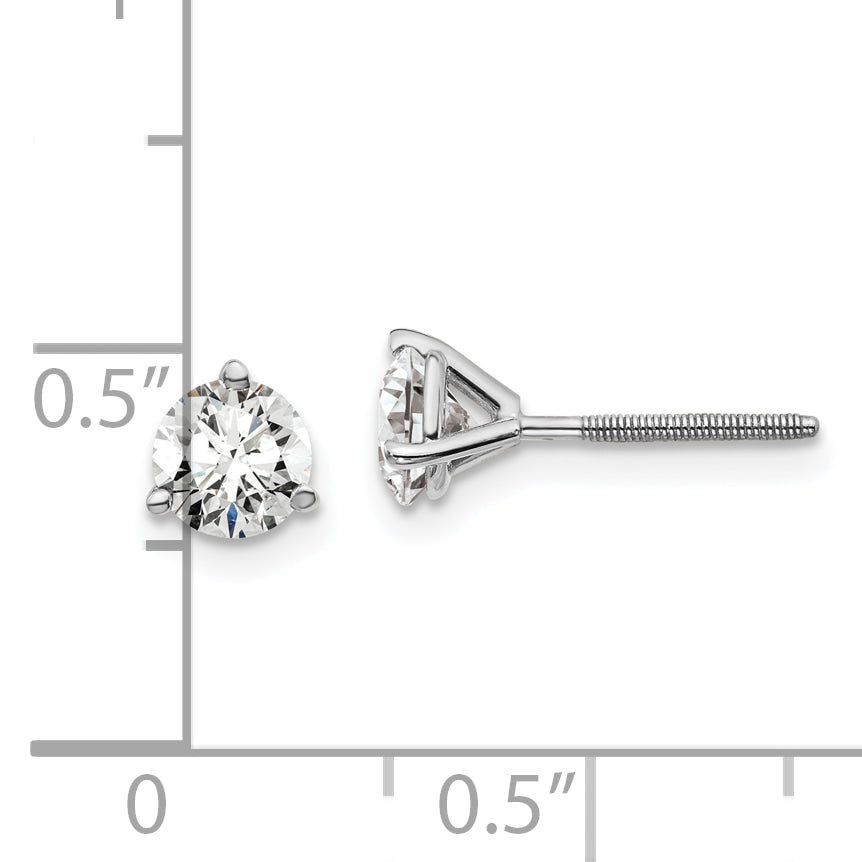 14K White Gold 1 Ctw Certified Lab Grown Diamond Vs+ F+ Round 3 Prong Heavy Wt. Screwback Stud Earrings