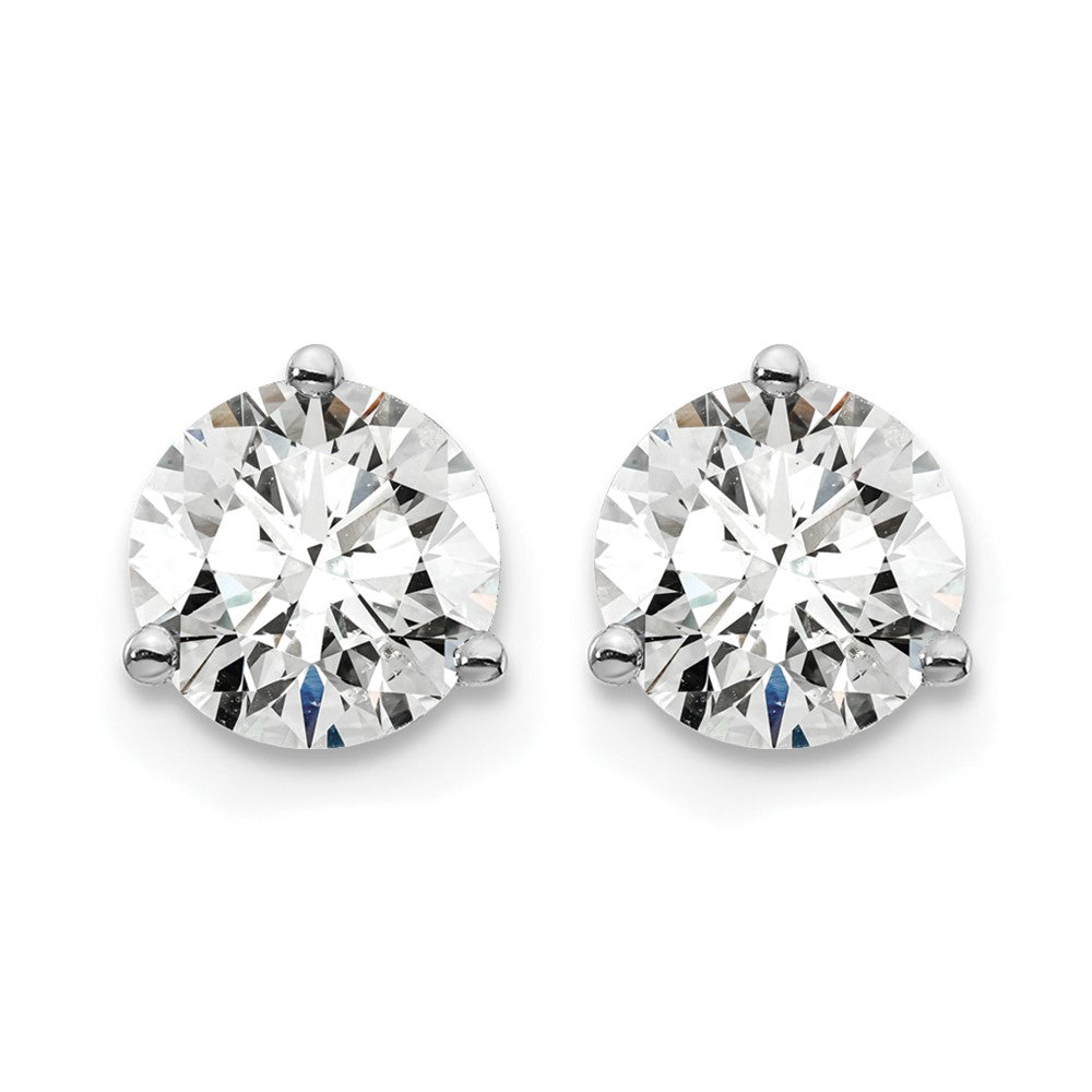14K White Gold 1 1/2 Ctw Certified Lab Grown Diamond Vs+ F+ Round 3 Prong Heavy Wt. Screwback Stud Earrings