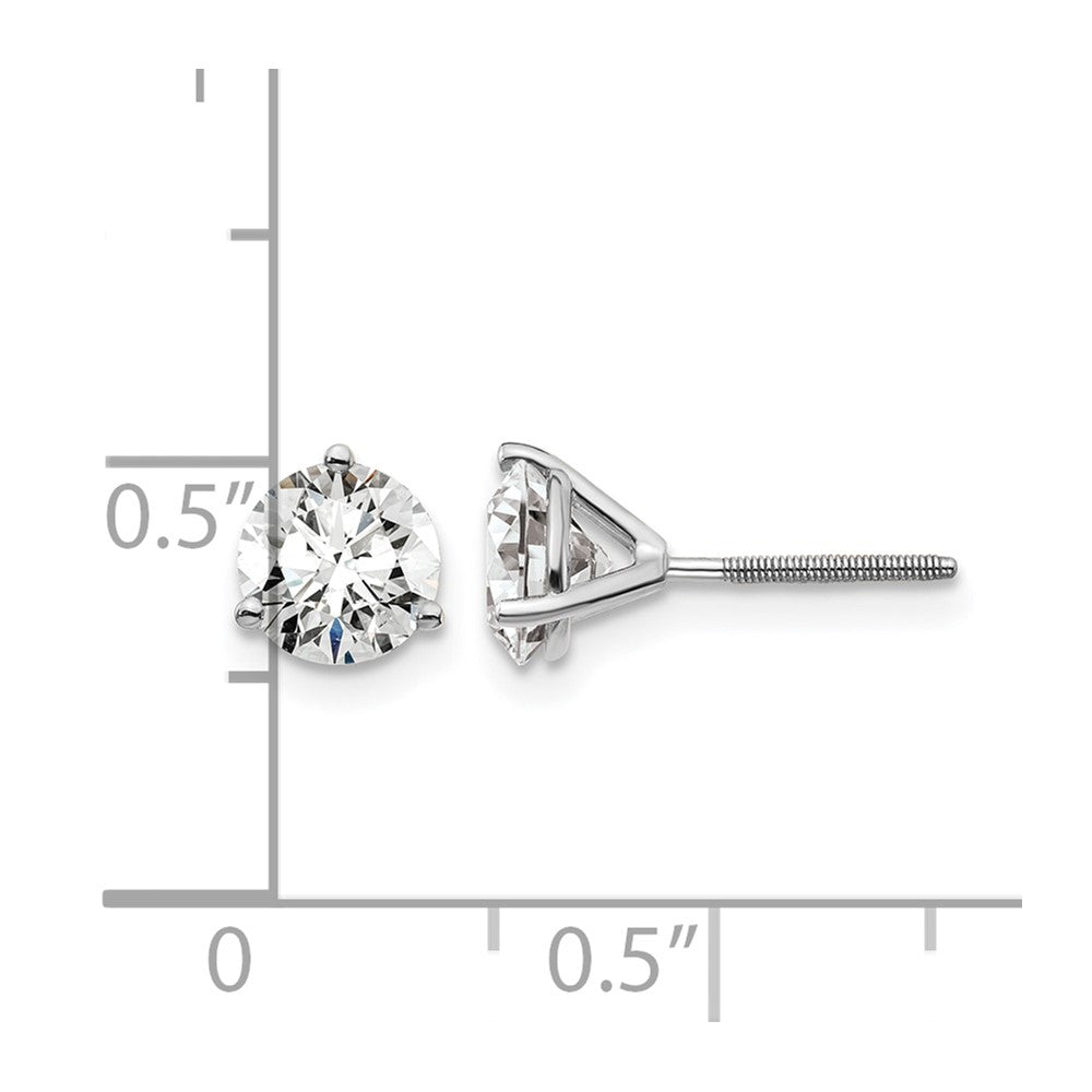 14k White Gold 1 1/2 Ct. Certified Lab Grown Diamond VS/SI+ G+ Round Three Prong Screwback Stud Post Earrings