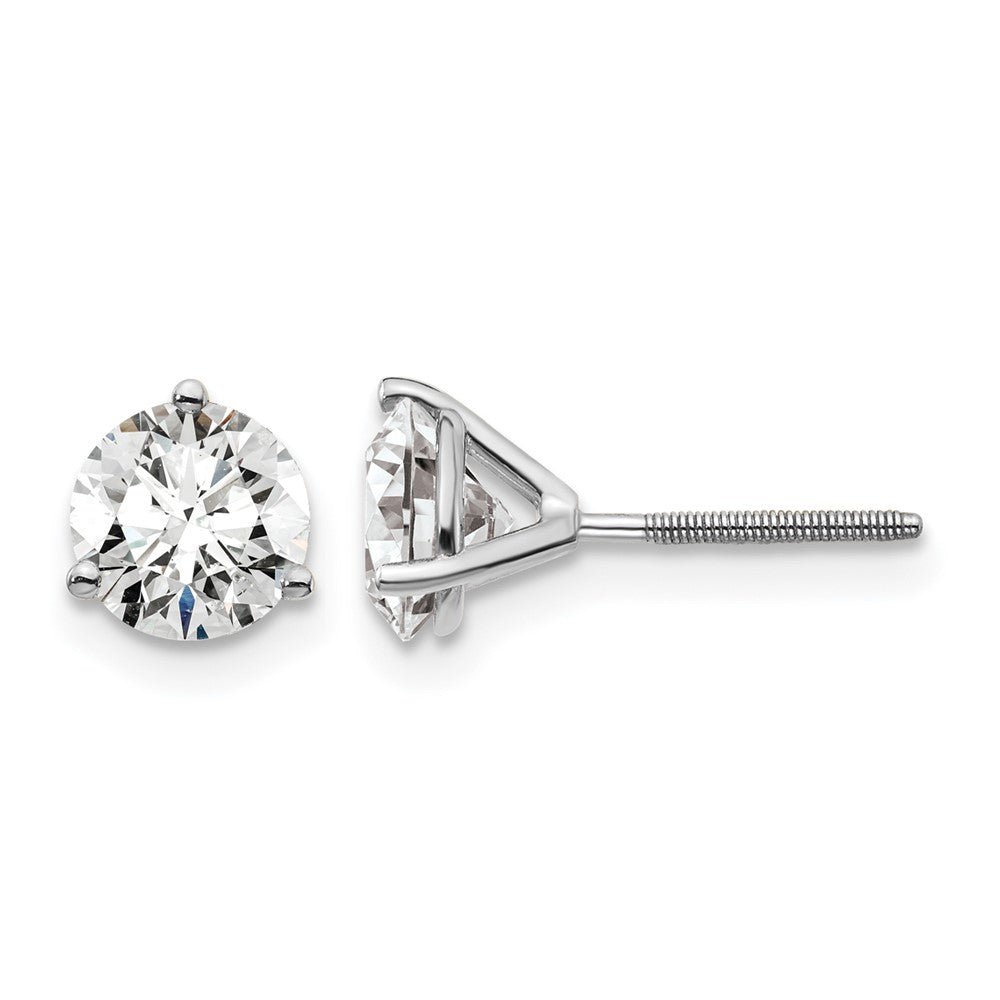14K White Gold 1 1/2 Ctw Certified Lab Grown Diamond Vs+ F+ Round 3 Prong Heavy Wt. Screwback Stud Earrings
